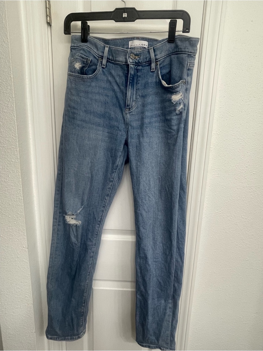 Loft High-Rise Relaxed destructed Straight Jeans - Light Blue